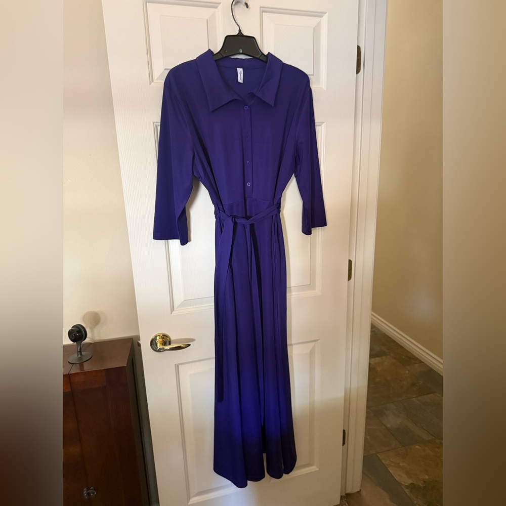 Purple Women's Shirtdress with Tie Waist